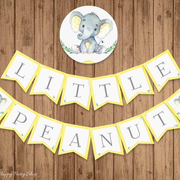 Little Peanut Banner, PRINTABLE, Yellow Elephant Baby Shower, Gender Neutral, Yellow Baby, INSTANT DOWNLOAD, Digital (14 Flags) - BSU046Y