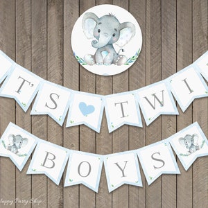 It&#39;s Twin Boys Banner - Printable, Baby Shower Banner Boy, Elephant Baby Shower Decor, Little Peanut, INSTANT DOWNLOAD - Digital - BSU046B