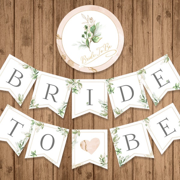 Bridal Shower Banner, PRINTABLE, Greenery Bride To Be Banner, Bridal Shower Decor, Green Leaves Bunting, INSTANT DOWNLOAD, Digital - BSU066