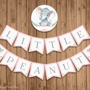 Pink Little Peanut Banner, PRINTABLE, Pink Elephant Baby Shower, Girl Baby Shower, Birthday, INSTANT DOWNLOAD, Digital (14 Flags) - BSU046PI