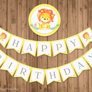 Estandarte de Feliz Cumpleaños León, IMPRIMIBLE, Amarillo, 1er Cumpleaños, Primer Cumpleaños, DESCARGA INSTANTE, Digital (15 Banderas) - BK001
