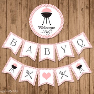 Pink Baby-Q Banner - Printable, Barbecue Shower, Pink Baby Q, Baby Girl. Baby-Q Shower Decor, Couples, INSTANT DOWNLOAD, Digital - BSU020PI