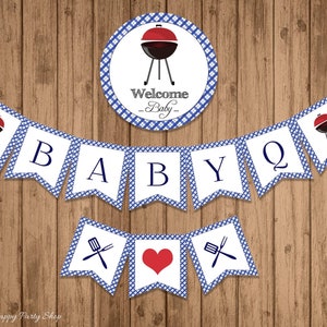 Blue Baby Q Shower Banner, Printable, BBQ Baby Shower Banner, BabyQ Decoration, Blue Baby-Q, INSTANT DOWNLOAD, Digital File - BSU020B