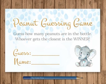 Elephant Peanut Guessing Game, PRINTABLE, Candy Guessing Game, Elephant Baby Shower Games, Boy, Instant Download, Digital File - BSU0461B