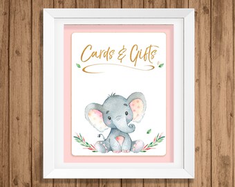 Pink Elephant Baby Shower Gift Table Sign, PRINTABLE, Baby Girl, Printable Cards & Gifts Table Sign, Gift Table, Instant Download - BSU046PI