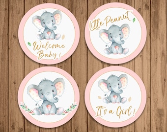 2&quot; ozdoby na baby shower, DO DRUKU, Różowe kółka słonia, Ozdoby na babeczki w kształcie różowego słonia, Baby shower dla dziewczynki, Natychmiastowe pobranie - BSU046PI