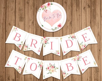Banderín de despedida de soltera, imprimible, banderín de rosas para futura novia, decoración para despedida de soltera, banderín de rosas rosas, descarga instantánea, digital - BSG016