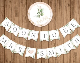 Decoración para despedida de soltera, imprimible, pancarta personalizada, pancarta con vegetación, pancarta para futura esposa, personalizada, digital - BSU066