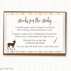 Pour une baby shower, apportez un livre au lieu d'une carte, imprimable, Oh Deer, demande de livre de cerf, demande de livre Woodland, numérique, téléchargement immédiat - BSB005