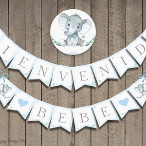Bienvenido Bebe Banner, BEDRUCKBAR, Spanisches Baby Shower Banner, Elefant Banner, Willkommens Baby Banner, SOFORTIGER DOWNLOAD, Digital - BSU046B