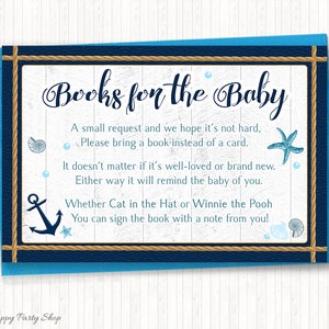 Demande de livre nautique, imprimable, carte de livre ancre, étoile de mer, baby shower nautique, rustique, bleu marine, numérique, téléchargement immédiat - BSB013
