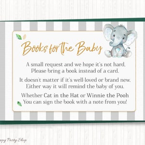Baby shower éléphant, apportez un livre au lieu d'une carte, IMPRIMABLE, demande de livre éléphant mignon, bébé garçon, numérique, téléchargement immédiat - BSU046B