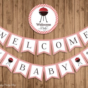 BABY-Q Welcome Baby Banner, PRINTABLE, BBQ Baby Shower, Red, BabyQ Shower Decor, Couples bbq Shower, Instant Download, Digital - BSU020R