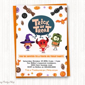 Halloween Party Invitation, PRINTABLE, Kids Halloween, Trick or Treat Party, Costume Party Invite, Halloween Birthday Digital File - HH001
