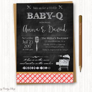 Grill Einladung baby-Q, Raucher BABY-Q Einladung, Baby Q Einladung, Geschlechtsneutral, Kreidetafel, Co-Ed Shower, Rustikal, PRINTABLE - BSU020R