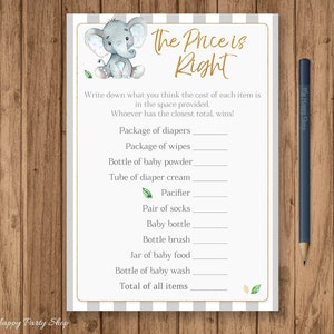 Cartão O Preço Certo, IMPRIMÍVEL, Elefante Azul, Chá de Elefante Preço Certo, Jogos de Chá de Bebê, Download Instantâneo - BSU046B