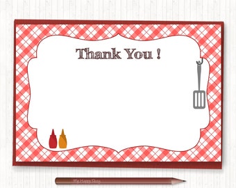 Cartão de agradecimento para churrasco, lembrancinha de festa temática de churrasco, lembrancinha de festa de piquenique, aniversário de churrasco, Baby-Q, - IMPRIMÍVEL, 4"x6", download instantâneo - BSU020R