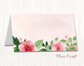 Roses Place Cards, Printable Place Cards, Floral Name Cards, DIY Place Cards, Food Label Cards, Pink, Floral Table Cards - PRINTABLE - AW008
