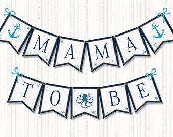 Nautical Mama To Be Banner, PRINTABLE, Anchor Baby Shower Banner, Nautical Shower, Navy Blue, INSTANT DOWNLOAD, Digital (12 Flags) - BSB013
