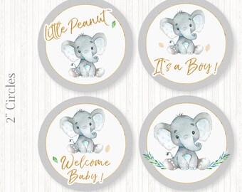 Elephant Baby Shower Circles | 2" Printable Toppers | Digital Download | BSU046B
