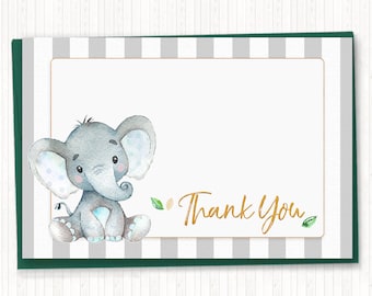 Cartão de agradecimento de elefante, lembrancinha de festa com tema de elefante, aquarela, cartão de agradecimento de elefante fofo, download instantâneo, IMPRIMÍVEL - BSU046B
