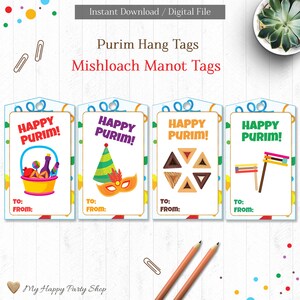 Étiquettes de Pourim, imprimables, Mishloach Manot, fête juive, étiquettes volantes, Hamantash, Torah, cliquet, numérique, téléchargement immédiat - HJP001 - JI
