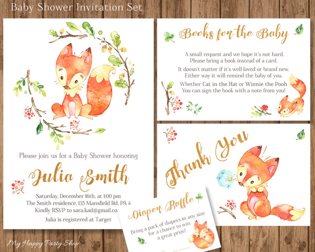 Fox Baby Shower Invitation Set PRINTABLE Little Fox Shower - Etsy