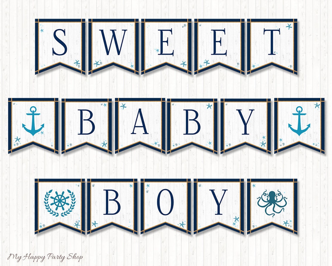 Nautical Baby Shower Banner PRINTABLE Sweet Baby Boy Banner | Etsy
