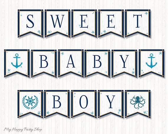 Nautical Baby Shower Banner PRINTABLE Sweet Baby Boy Banner | Etsy