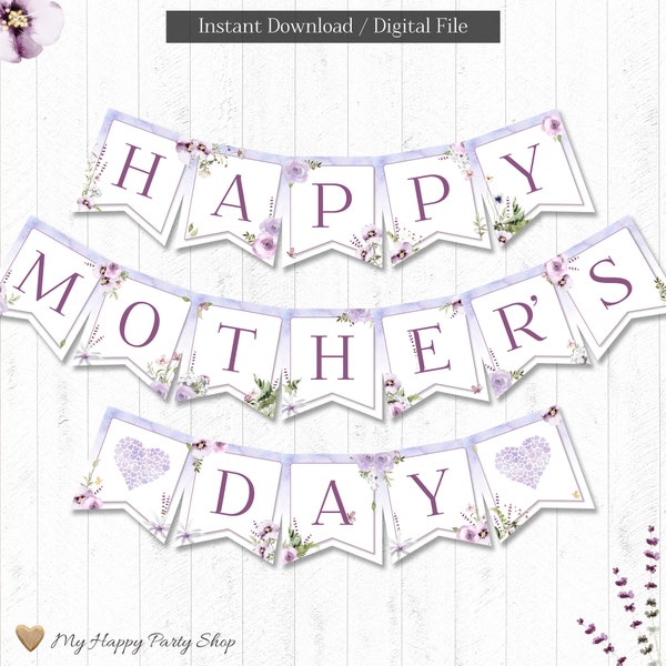 Happy Mothers Day Banner, PRINTABLE, Flowers Banner, Mothers Day Gift, Mothers Day Decor, Best Mom, INSTANT DOWNLOAD, Digital File - BSU080