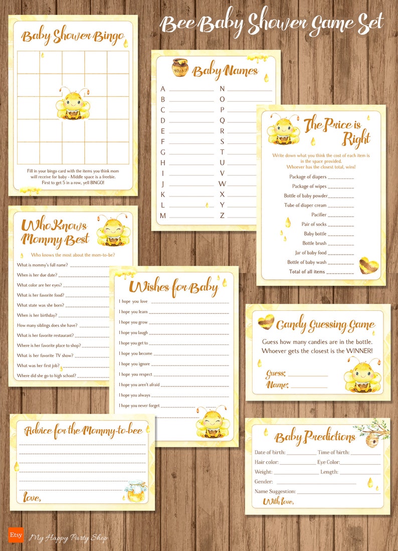 Bee Baby Shower Games Kit PRINTABLE Bee Baby Shower Games - Etsy