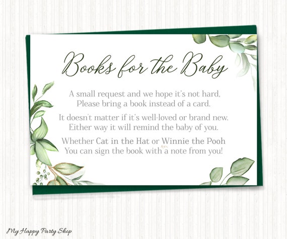 Book Request Cards PRINTABLE Baby Shower Greenery Baby | Etsy