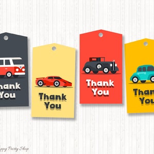 Retro Cars Thank You Tags, PRINTABLE, Cars Birthday, Transportation ...
