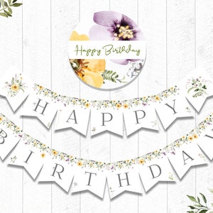 Happy Birthday Banner, PRINTABLE, Floral Birthday Banner, Birthday ...