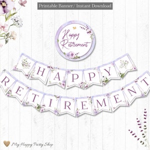 Retirement Banner, PRINTABLE, Happy Retirement, Retirement Party Decor, Lavender, Congrats Banner INSTANT DOWNLOAD, Digital File- BSU080