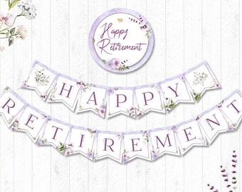 Banner de Jubilación, IMPRIMIBLE, Feliz Jubilación, Decoración para Fiesta de Jubilación, Lavanda, Banner de Felicitaciones, DESCARGA INSTANTÁNEA, Archivo Digital - BSU080