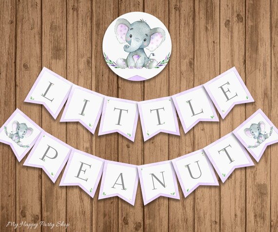 Purple Little Peanut Banner, PRINTABLE, Purple Elephant Baby Shower, 1st Birthday Banner, INSTANT DOWNLOAD, Digital (14 Flags) - BSU046PR