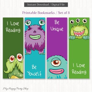 Monsters Bookmarks, Printable, Set of 8, Cute Monsters, Books and ...