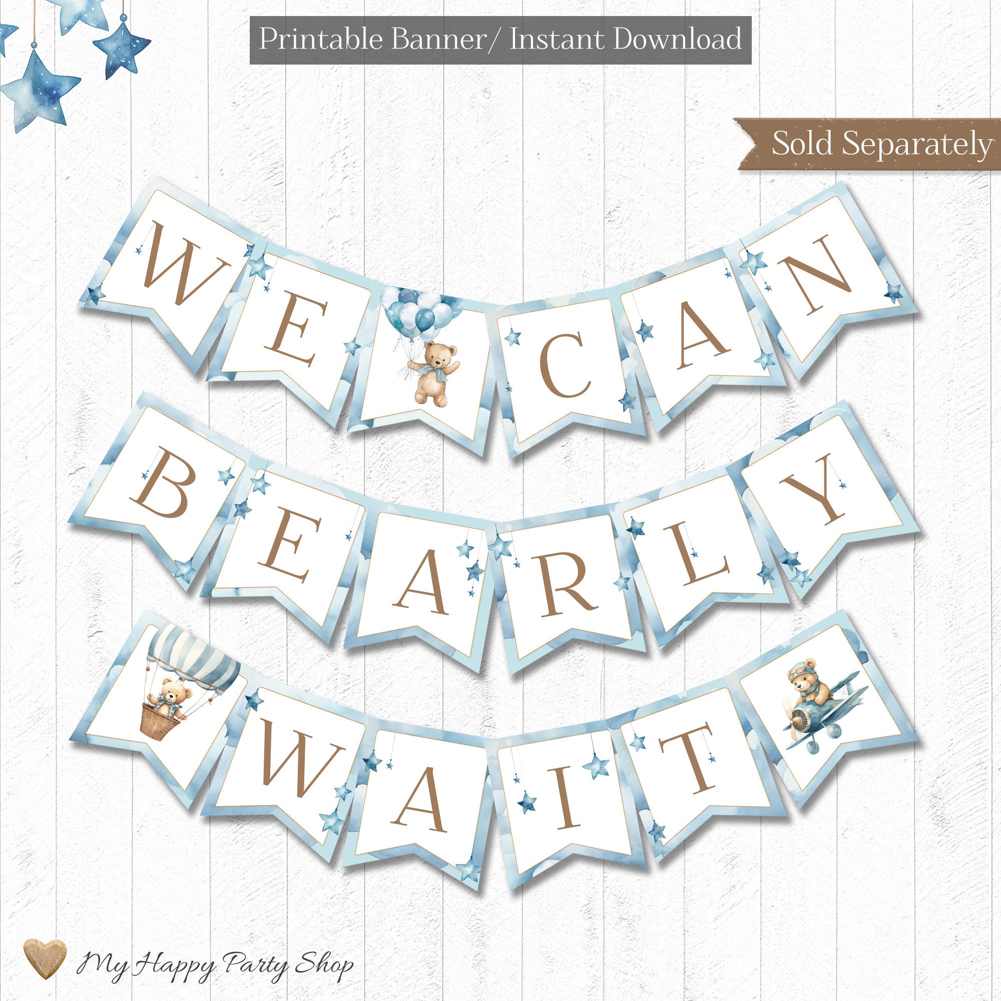 Teddy Bear Baby Shower Banner, PRINTABLE, It's a Boy Banner, Blue ...