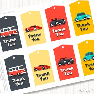 Retro Cars Thank You Tags, PRINTABLE, Cars Birthday, Transportation ...