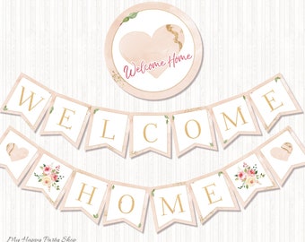 Welcome Home Banner, Blush Pink Roses, Printable Party Decor (Digital File) - BSG017