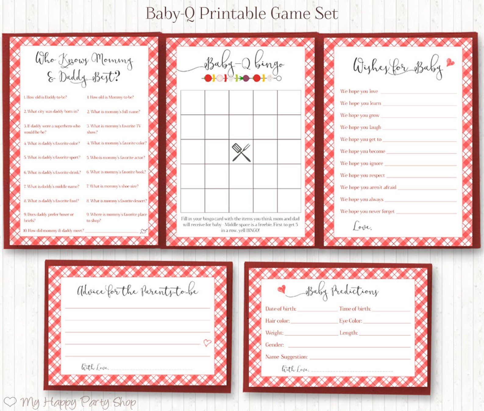 Baby Q Bingo Card PRINTABLE BBQ Baby Shower Red Baby Q - Etsy