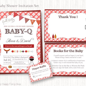 BABY-Q Shower Invitation Set, IMPRIMABLE, Thème BBQ, Co Ed Shower, Numérique - Invitation, carte de faveur, demande de livre, tirage au sort de couches - BSU020R