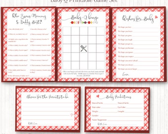 Baby Q Games Set, PRINTABLE, BBQ Shower Games (Bingo, Who Knows, Advice, Wishes, Predictions) Digital, Instant Download, set of 5- BSU020R