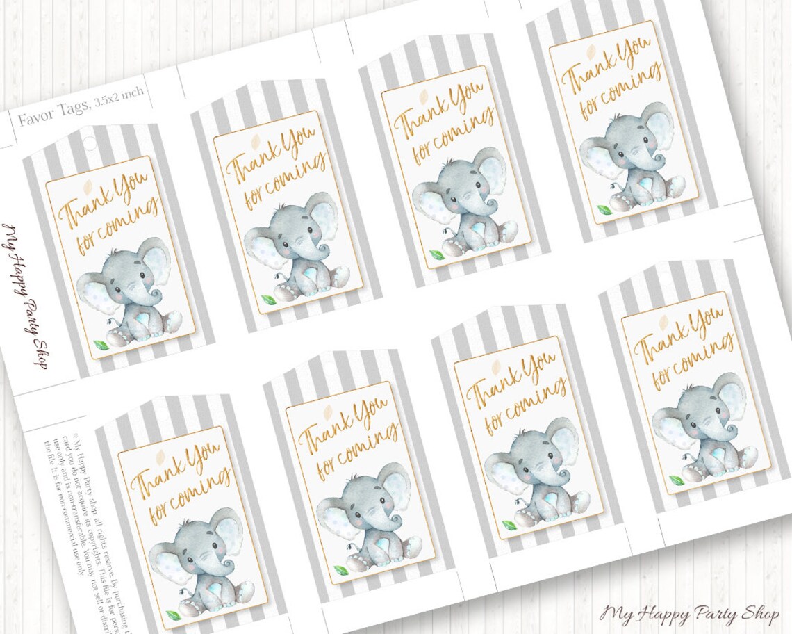 Elephant Favor Tags PRINTABLE Cute Elephant Tags Baby | Etsy