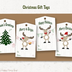 Christmas Favor Tags PRINTABLE, Deer Gift Tags, Holiday Party Favor, 2 ...