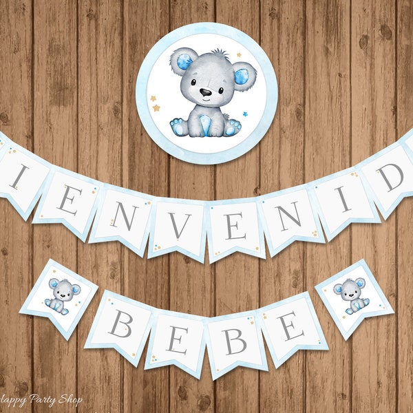 Bienvenido Bebe Banner, PRINTABLE, Spanish Baby Shower Banner, Teddy Bear Banner, Welcome Baby Banner, INSTANT DOWNLOAD, Digital - BSU063BG