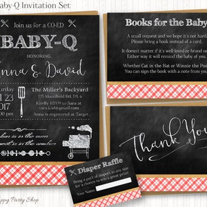 Tableau noir BABY-Q Shower Invitation Set, IMPRIMABLE, Thème BBQ, Co Ed Shower, Invitation, carte de faveur, demande de livre, tombola de couches - BSU020R