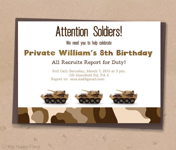 Army birthday invitation PRINTABLE soldier birthday party | Etsy