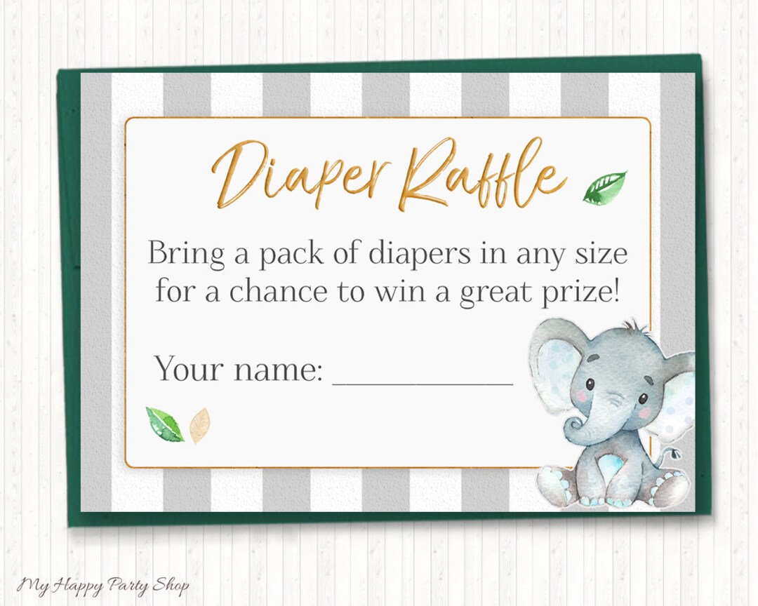 Elephant Diaper Raffles, PRINTABLE, Elephant Shower Tickets, Baby ...